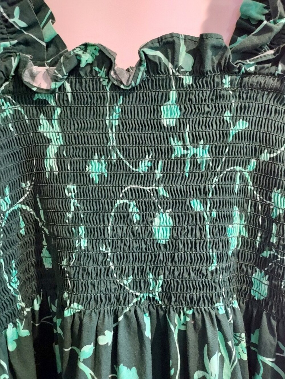 Hill House The Ellie Nap Dress Green Floral Smocked Ruffled Midi Size M - Picture 4 of 9